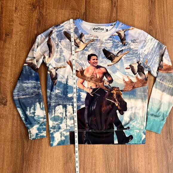 Shelfies Moosin' Trudeau Sweater Canadian Novelty Sweatshirt Sz L - Picture 5 of 9